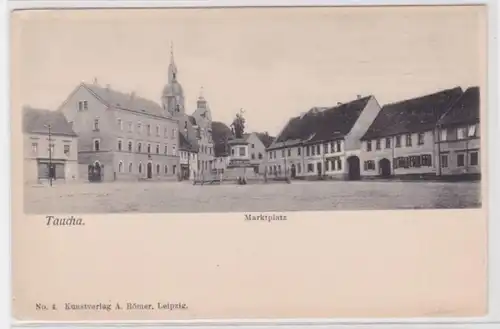 70561 Ak Taucha Marktplatz mit Geschäften um 1900