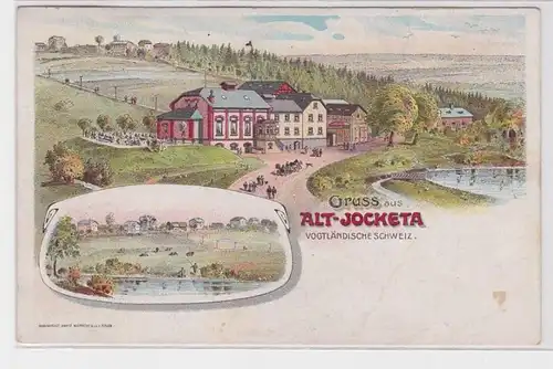 76429 Ak Lithographie Gruß aus Alt-Jocketa Vogtländische Schweiz um 1900