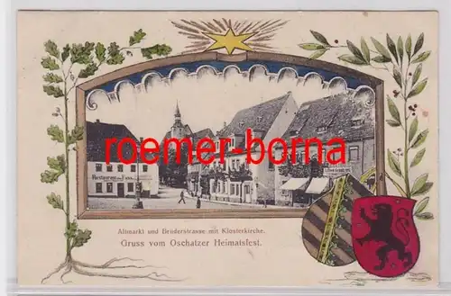 81459 Ak Gruss vom Oschatzer Heimatfest Altmarkt und Brüderstrasse 1905