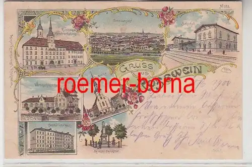 82933 Ak Lithographie Gruß aus Rosswein Bahnhof, Schule usw. 1900