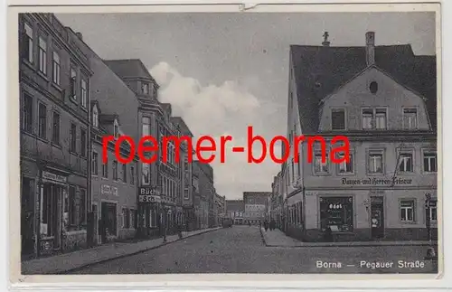 83835 Ak Borna Pegauer Straße mit Geschäften um 1920