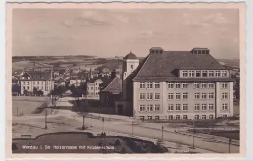 83862 AK Werdau in Sachsen - Holzstrasse mit Knabenschule 1936