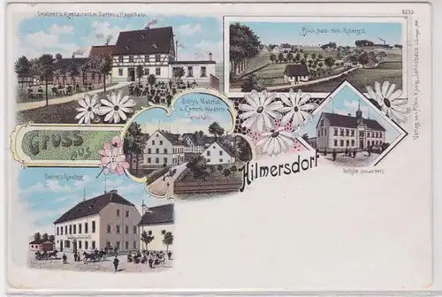 86121 Ak Lithographie Gruß aus Hilmersdorf Gasthof, Schule usw. 1905