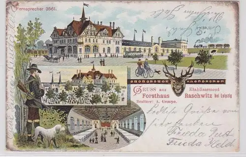 88302 Ak Lithografoe Gruss aus Etablissement Forsthaus Raschwitz bei Leipzig 190