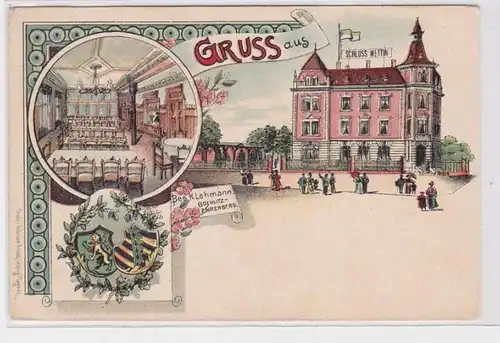 90197 Ak Lithographie Gruß aus Böhlitz Ehrenberg Schloß Wettin um 1900