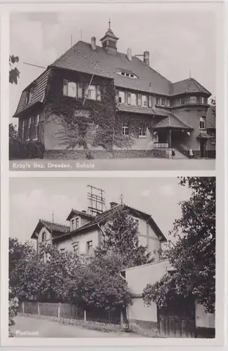 90483 Mehrbild AK Krögis bez.Dresden Schule und Postamt um 1940