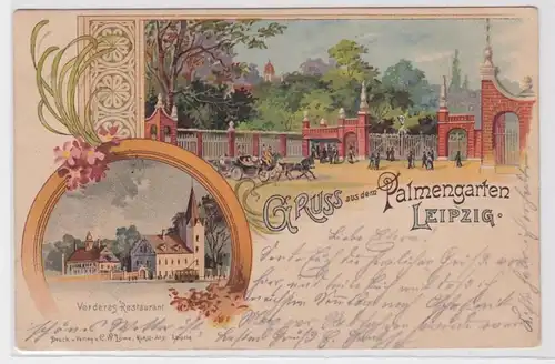 90574 Ak Lithographie Gruß aus dem Palmengarten Leipzig 1898