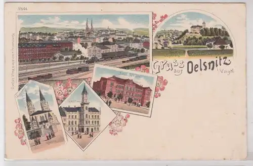 90839 Ak Lithographie Gruß aus Oelsnitz im Vogtland um 1900