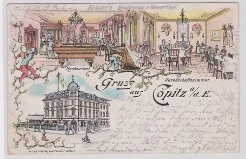 91676 Ak Lithographie Gruß aus Copitz an der Elbe Restaurant & Wiener Café 1899