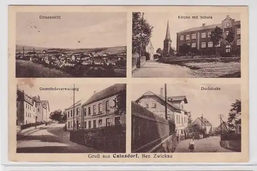 92196 Mehrbild Ak Gruß aus Cainsdorf Bez.Zwickau Schule, Kirche usw. 1927