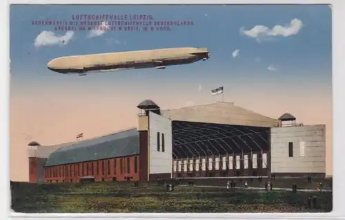 93871 AK Luftschiffhalle Leipzig - größte Halle Deutschlands mit Zeppelin 1913