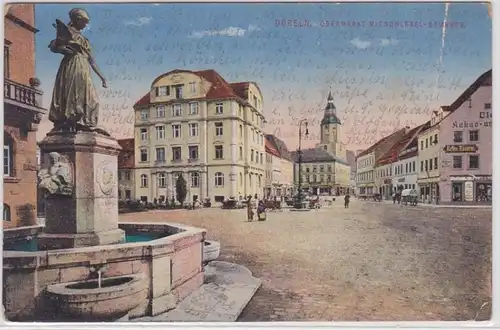 93974 Ak Döbeln Obermarkt mit Schlegel Brunnen 1917