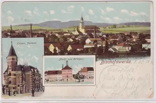 94128 AK Bischofswerda - Kaiserliches Postamt, Markt, Rathaus & Panorama 1902