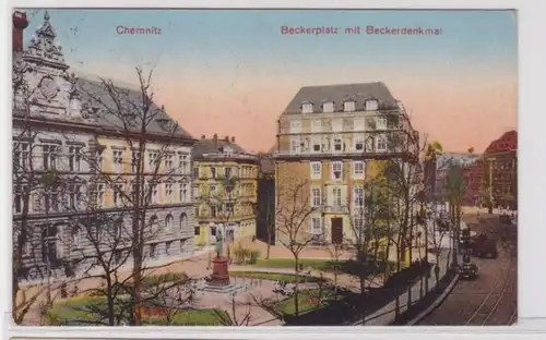 94255 AK Chemnitz - Beckerplatz mit Beckerdenkmal 1931