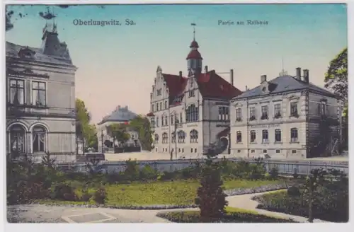 94374 AK Oberlungwitz - Partie am Rathaus, Sparkasse & Kaiserl. Postamt 1919