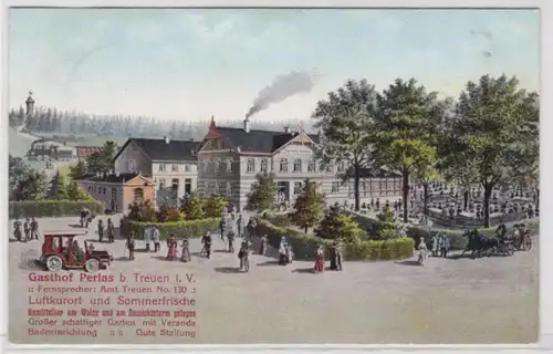 94603 AK Gasthof Perlas bei Treuen im Vogtland - Gartenpartie mit Veranda 1913