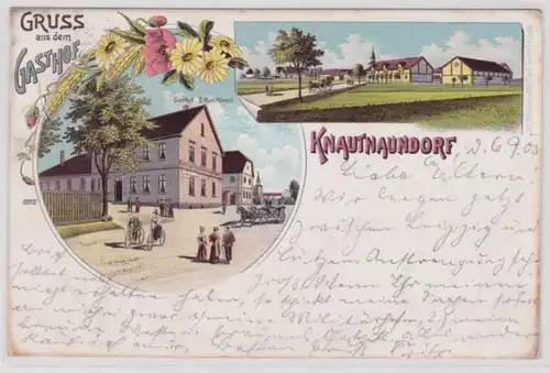 98050 Ak Lithographie Gruss aus dem Gasthof Knautnaundorf 1903