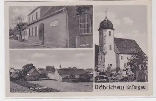 98207 Mehrbild Ak Döbrichau Kreis Torgau Schule, Kirche usw. um 1950