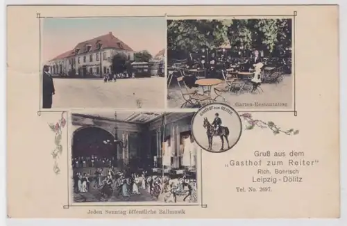 98248 Mehrbild Ak Gruß aus dem 'Gasthof zum Reiter' Leipzig Dölitz 1911