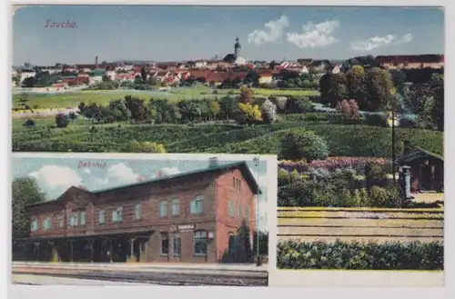 98599 Mehrbild Ak Taucha Totalansicht und Bahnhof um 1920