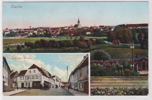 98605 Mehrbild Ak Taucha Totalansicht und Leipziger Straße 1918