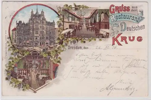 98782 Ak Lithographie Gruss aus dem Restaurant zum deutschen Krug Dresden 1896
