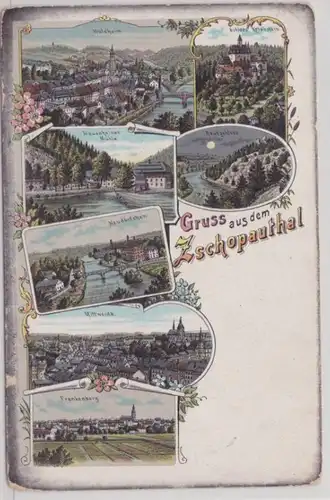 99021 Ak Lithographie Gruß aus dem Zschopauthal um 1900