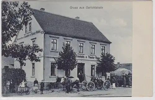 99932 Ak  Gruß aus Gerichtshain Restauration zu Eisenbahn um 1920