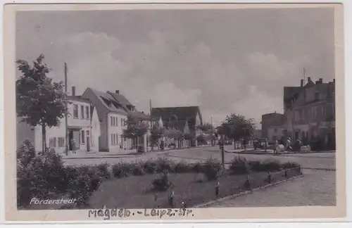 76234 AK Förderstedt - Magdeburg-Leipziger-Straße, Straßenansicht um 1940