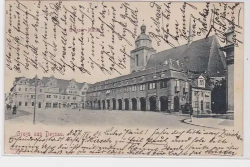 79652 AK Gruss aus Dessau - Grosser Markt mit Kirche und Geschäften 1901