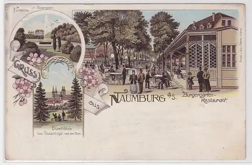 82039 Ak Lithographie Gruß aus Naumburg a.S. Bürgergarten Restaurant 1900
