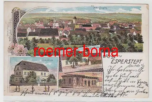83148 Ak Lithographie Salutation de Esperstedt Gasthof, gare ferroviaire, école, etc. 1910