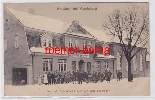 84093 Ak Gerwisch bei Magdeburg Gasthof 'Deutsches Haus' im Winter 1915