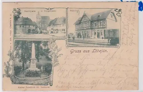 85053 Mehrbild Ak Gruß aus Löbejün Bahnhof, Marktplatz usw. 1906