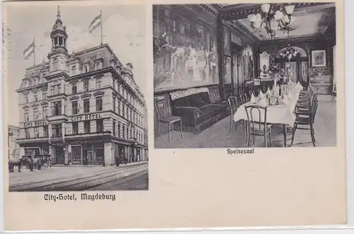 91060 Mehrbild Ak Magdeburg City Hotel Aussenansicht & Speisesaal 1910