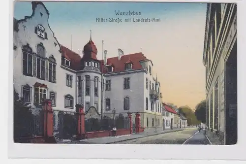 91106 Ak Wanzleben Ritterstrasse mit Landratsamt um 1910