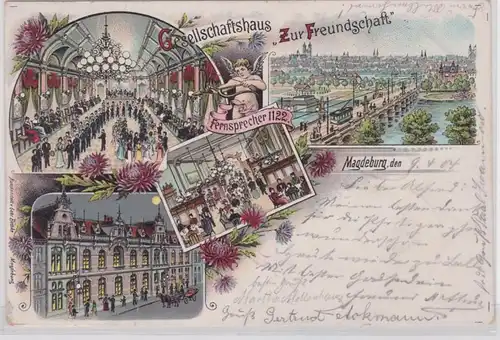 91666 Ak Lithographie Magdeburg Gesellschaftshaus 'Zur Freundschaft' 1904