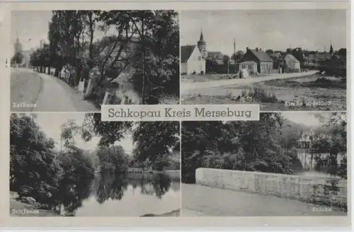 92512 Mehrbild Ak Schkopau Kreis Merseburg Kirche, Schleuse usw. 1940