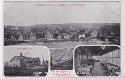 94612 AK Vereinsgarten in Saalfeld an der Saale - Panoramablick und Veranda 1912