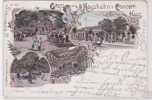 90736 Ak Lithographie Salutation de la maison Concert Maison Lubeck vers 1900