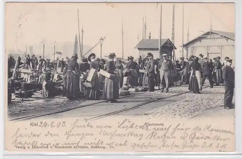 90867 Ak Kiel Marché des poissons avec stands de vente 1903