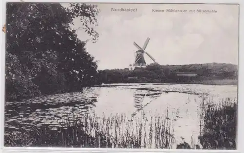 94102 AK Nordhastedt - Petit étang de moulin avec moulin à vent, poste ferroviaire 1910