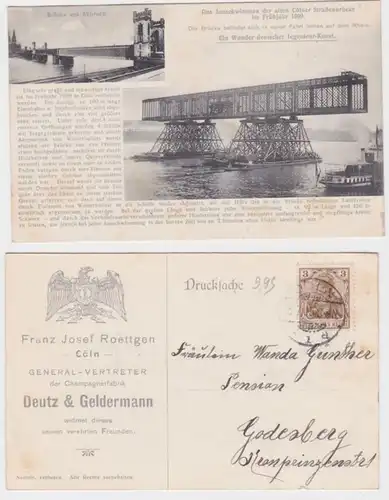 13319 Publicité Ak la natation du vieux pont routier Cölner 1909