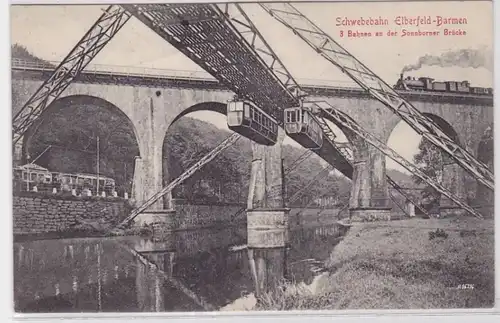 36104 Ak Schwebebahn Elberfeld Barmen Sonnborner Brücke 1908