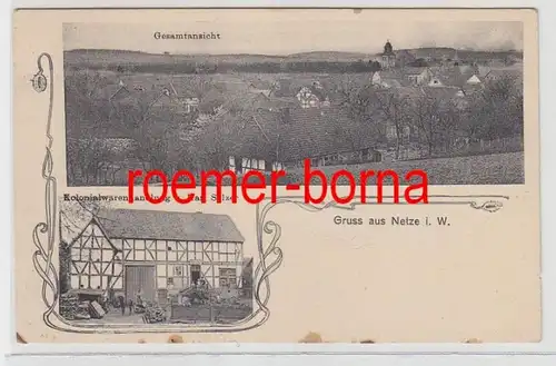 83060 Mehrbild Ak Gruss aus Netze i.W. Kolonialwarenhandlung + Totale um 1910