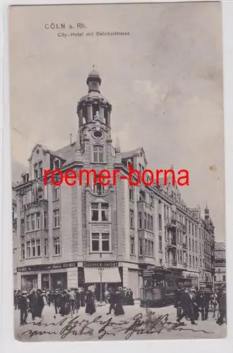 83888 Ak Cöln a.Rh. City-Hotel mit Bahnhofstrasse 1909