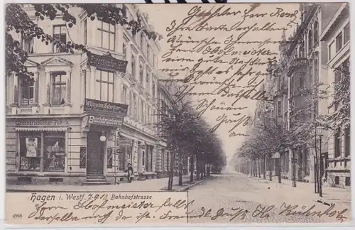 85081 Ak Hagen in Westfalen Bahnhofstrasse avec imprimerie de livres 1903