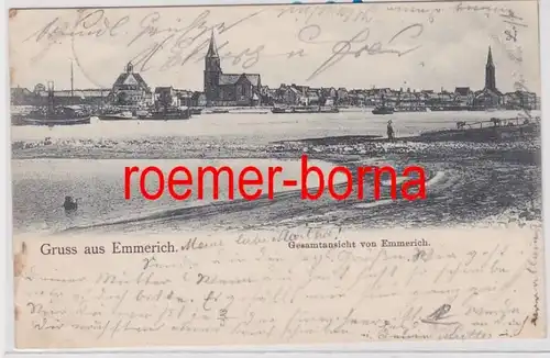 86366 Ak Gruss aus Emmerich Gesamtansicht mit Rhein 1904