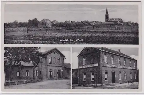 90093 Ak Westkirchen in Westphalen Gasthaus Mentrup, Bahnhof um 1930
