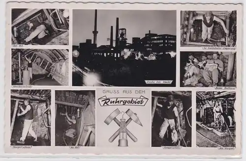 91789 Mehrbild Ak Gruß aus dem Ruhrgebiet Zeche und Bergleute unter Tage 1955